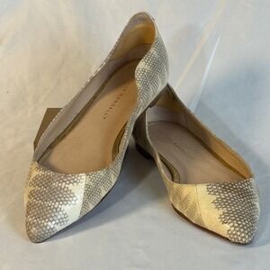 Loeffler Randall Snake Embossed Leather D'Orsay Flats Ivory Pointed Toe 7.5B